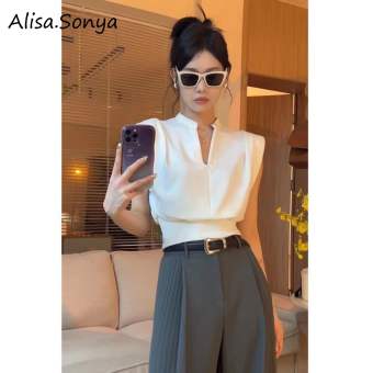 Alisa.Sonya Tank Top T-shirt Women's Summer Modal Shirt Women's French Underlay Tight Fit Short Flying Sleeves V-Neck Top Trendy