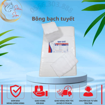 Bông bạch tuyết | bông y tế lau mặt cắt sẵn vvv