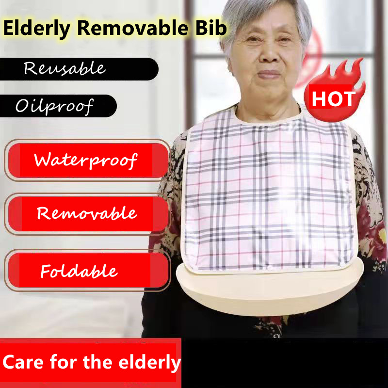 Gambar ?NEW?Waterproof   Removable Elderly Bib Bib Saliva Towel Elderly Eating Bib Waterproof Oil Leak Proof Wash Free Elderly Bib Package Protector Dining Aid Adult Mealtime Bib Protector Disability Aid Apron Clothing