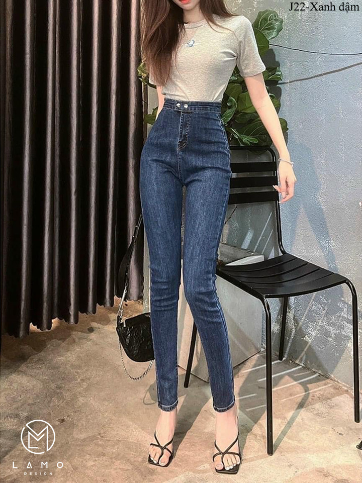 Quần jean nữ lưng cao form ôm siêu co giãn quần bò cạp cao skinny jeans j22