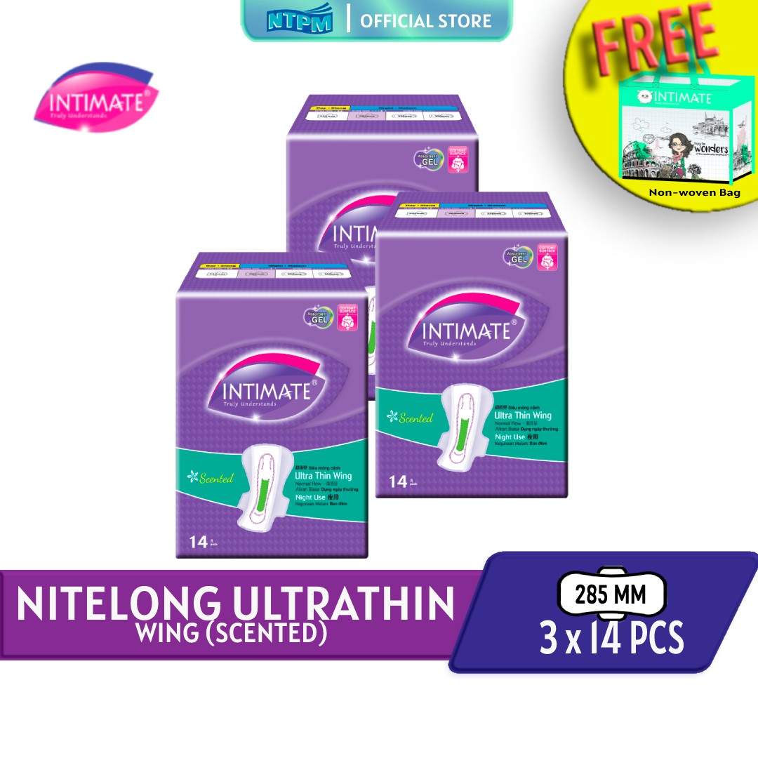 Intimate Nitelong Ultrathin Wing DF (14's-Scented) x 3Pk - FREE Intimate Environment Bag