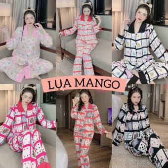 ẢNH THẬT pijama tay dài cổ sen lụa mango, pijama nữ tay dài lụa mango , đồ bộ lá bài , đồ bộ mặc nhà hot trend, pijama giá rẻ tận xưởng p97