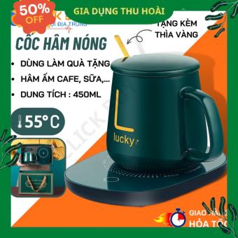 Cốc hâm nóng kèm đế điện, Đế hâm nóng cafe,sữa,trà dùng cho mọi chất liệu + Kèm thìa vàng, hộp đựng