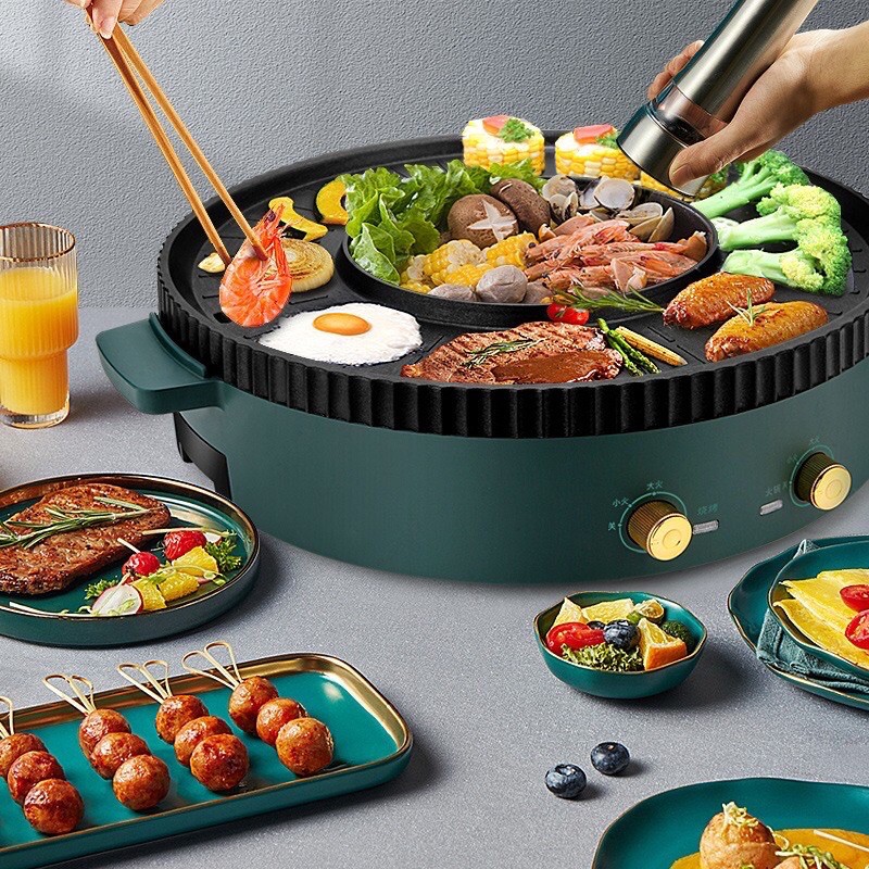 Bếp lẩu nướng đa năng osaka nồi lẩu nướng điện 2 trong 1 nồi nướng lẩu tròn bbq 2in1 - bảo hành 12 tháng