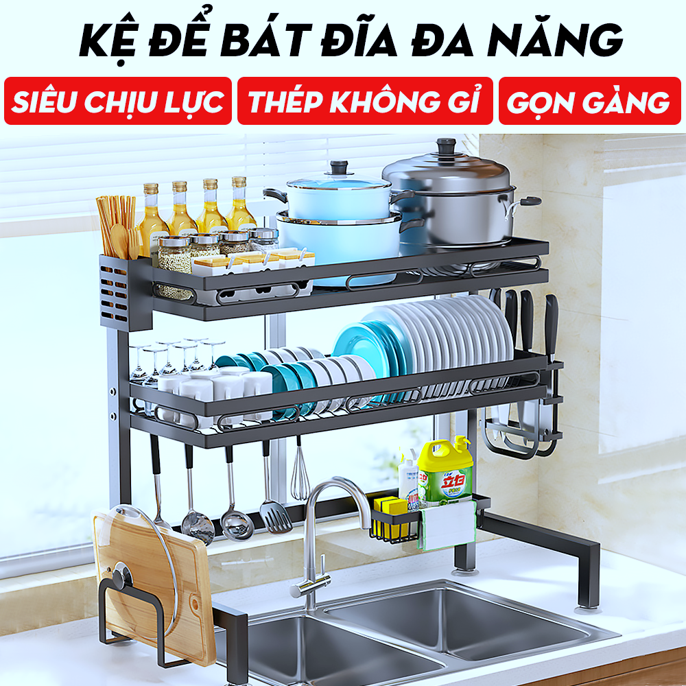 Kệ để chén đĩa thông minh - kệ đựng chén đĩa - giá đựng bát đũa kệ để đồ bếp lắp bên trên bồn rửa - kệ để bát , đũa , giá , thớt , đĩa đa năng - 4 phân loại - thép cacbon chống gỉ