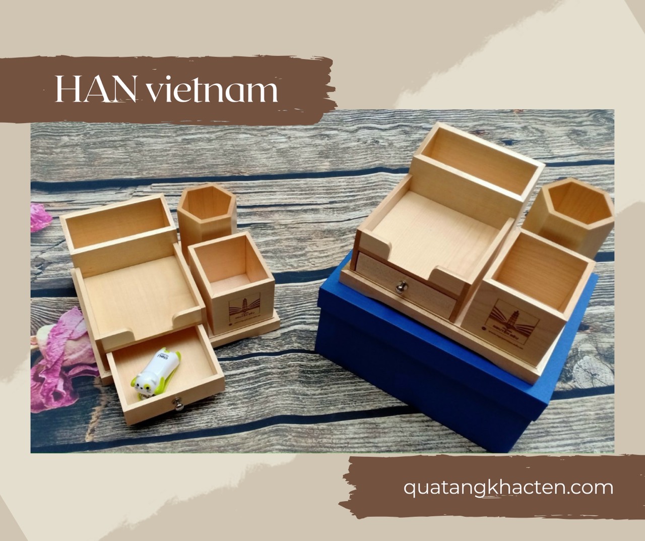 Khay bút đa năng cao cấp khắc thông điệp lên gỗ theo yêu cầu