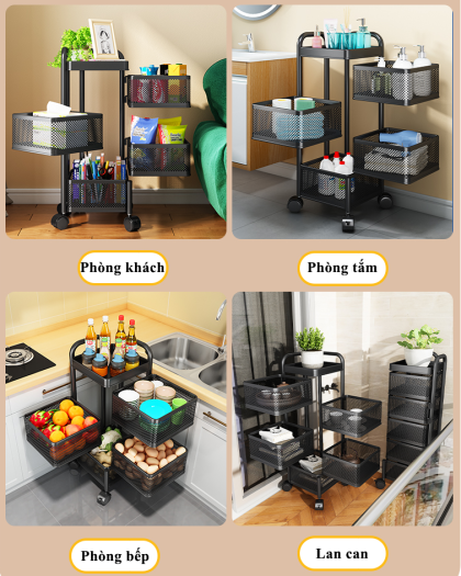 Kệ Tròn Xoay đa năng 5 tầng đựng đồ nhà bếp Vifiba bánh xe xoay 360 độ kệ đựng đồ phòng bếp phòng khách phòng tắm
