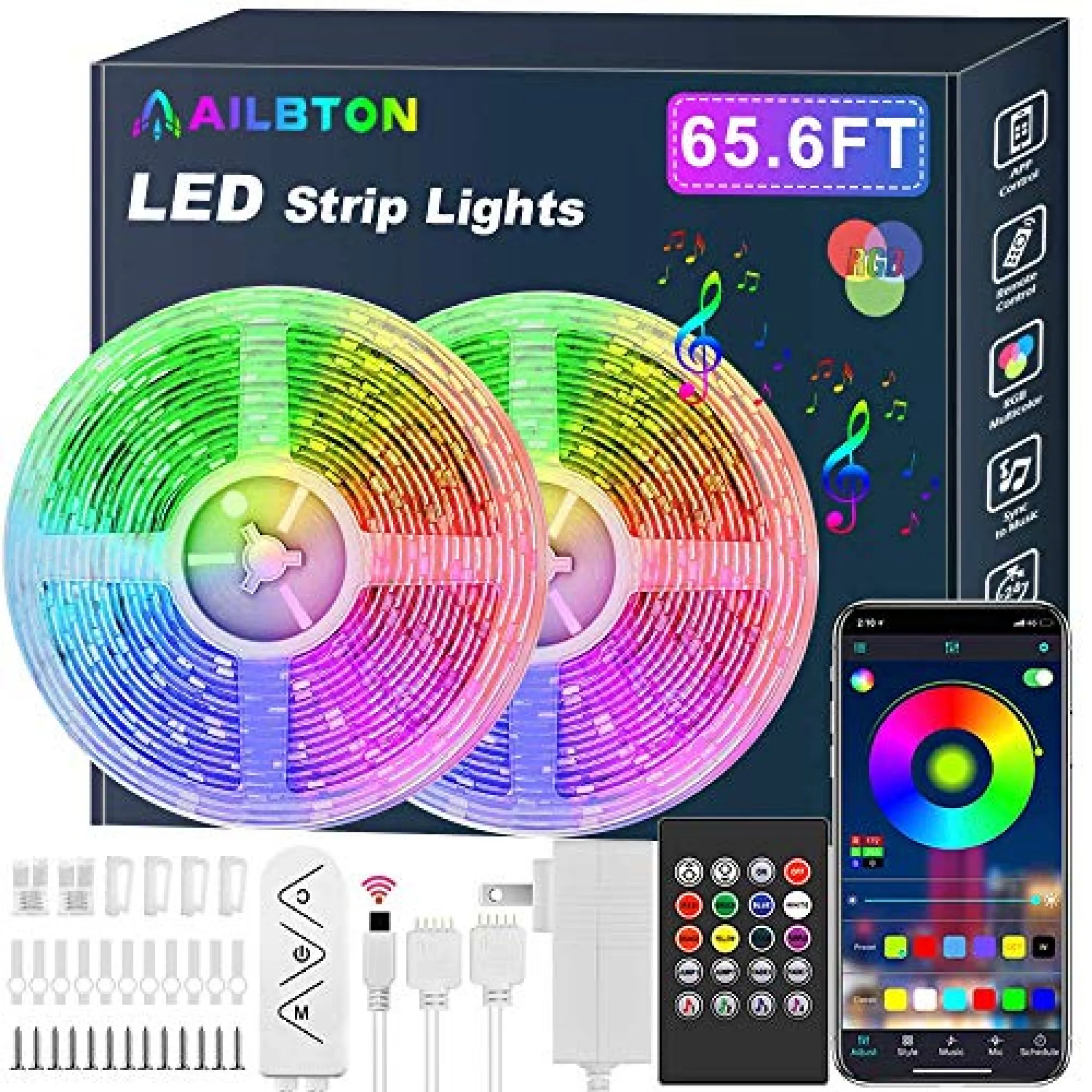 Ailbton 65 6ft 20m Led Strip Lights Long Smart Music Sync 5050 Rgb Color Changing Light Strip Bluetooth App Ir Remote Switch Box Control Rope Lights Led Lights For Bedroom Party Home Decoration Festival Lazada Singapore