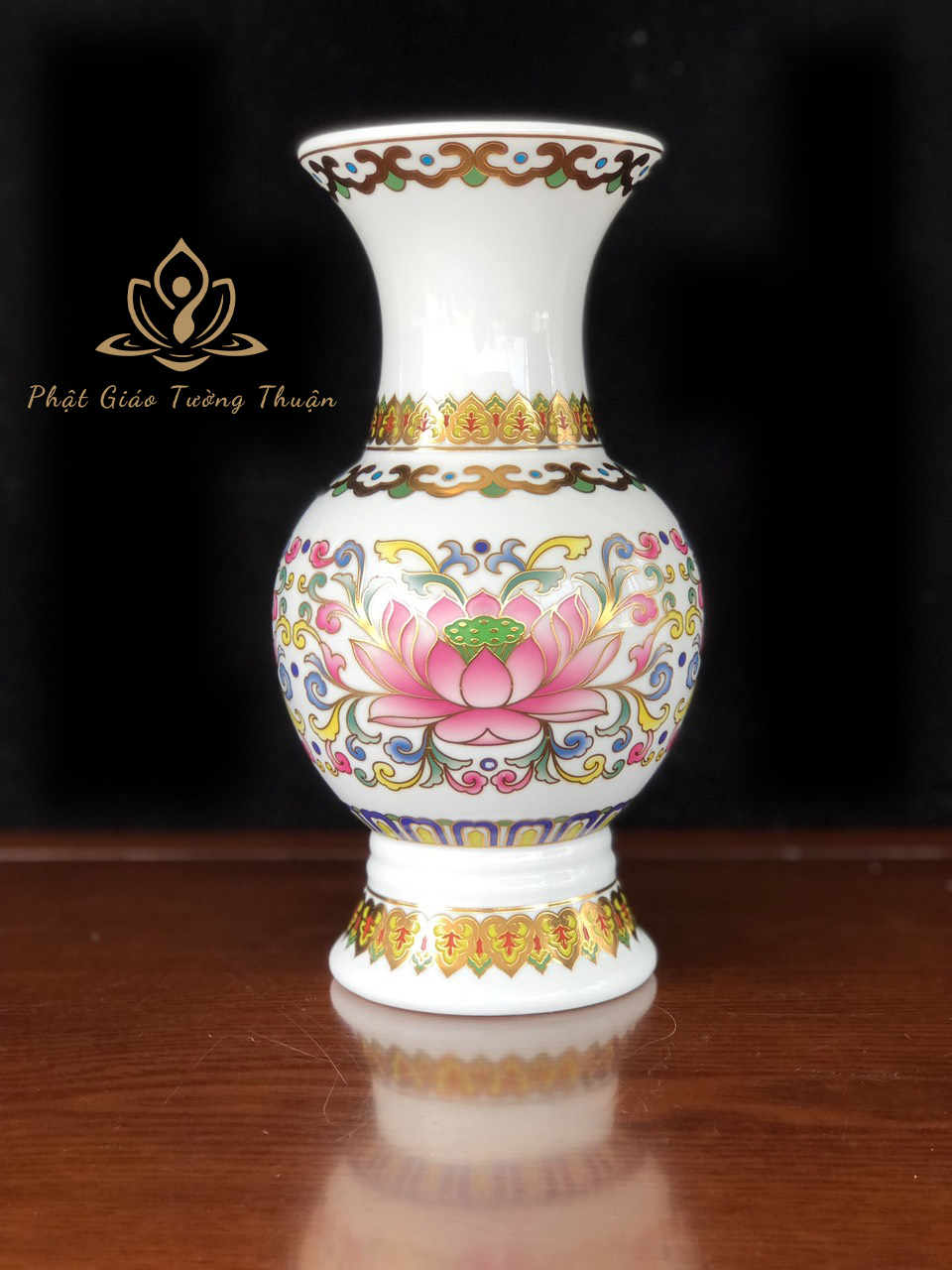 Bộ Thờ Cúng Bình Bông 2018 Hoạ Tiết Hoa Văn Sen Hồng Bằng Sứ Cao Cấp - Phật Giáo Tường Thuận