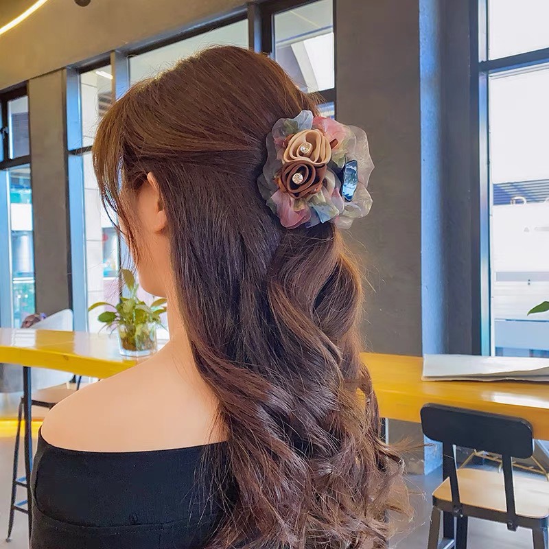 Kẹp Tóc Càng Cua Đính Hoa Vải Voan Cao Cấp-phukienteen