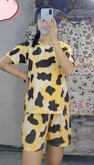 SET ĐỒ BỘ, ĐỒ BỘ CON BÒ SỮA HỌA TIẾT IN HÌNH CON BÒ SỮA CHẤT THUN COTTON SIÊU ĐEP FREESIZE  52KG