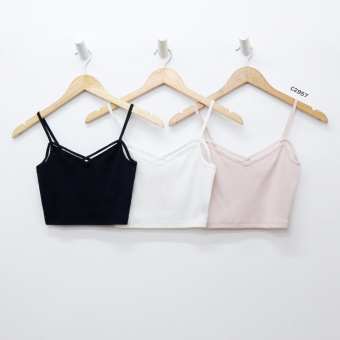 C2957 - Áo thun gân 2 dây, đan trước croptop trơn