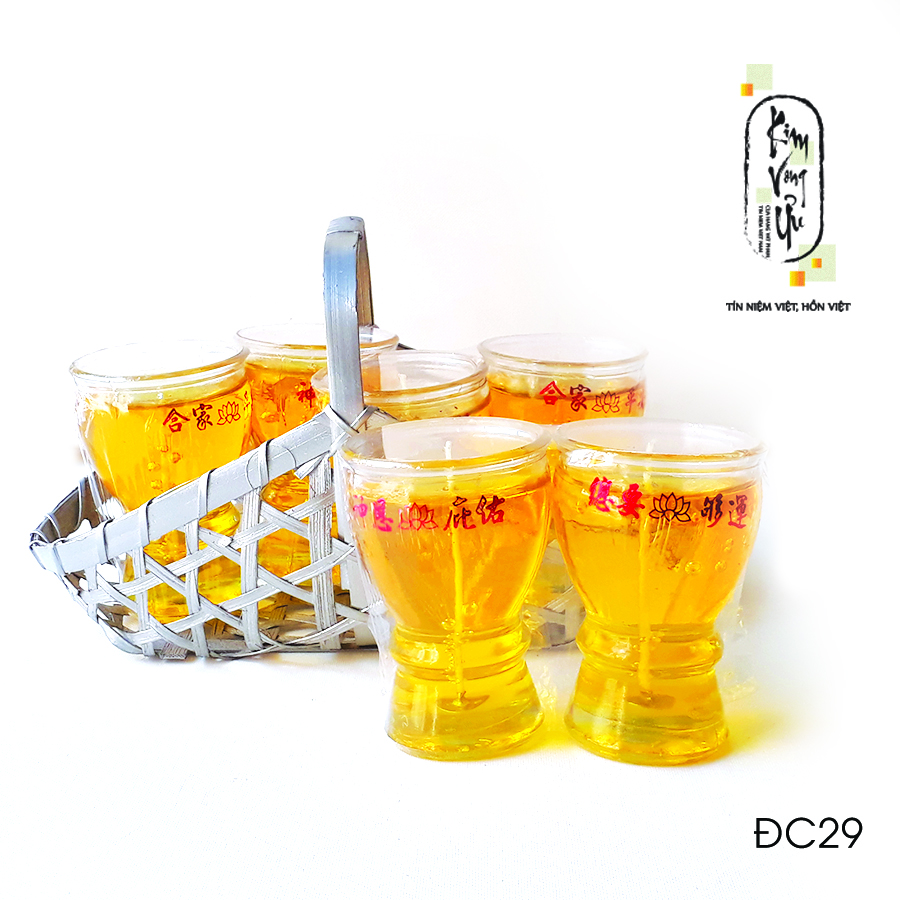 Đèn cầy ly cúng đài sen vàng đc29 kim vong ưu cao 9.2 cm