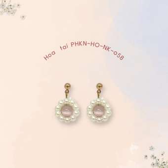 Sumire Store Hoa tai NK-058 vòng tròn hạt trắng phối hạt tròn nhỏ hồng nhạt