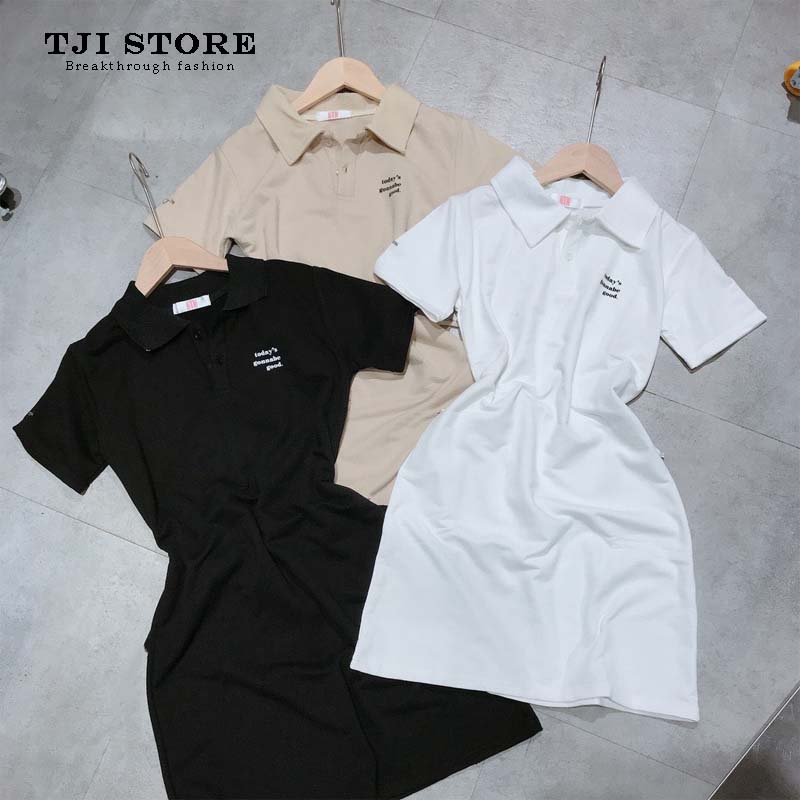 Váy Polo nữ BYJ Đầm công sở polo in chữ dáng xuông