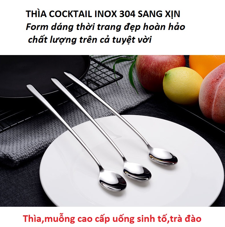 1 CHIẾC THÌA COCKTAIL CAFE 22.5cm SIÊU CẤP INOX 304 (bao test nam châm)- THÌA CÁN DÀI MUỖNG UỐNG SINH TỐ -TRÀ ĐÀO HÀNG NHẬP KHẨU Dày Dặn Sáng Bóng.