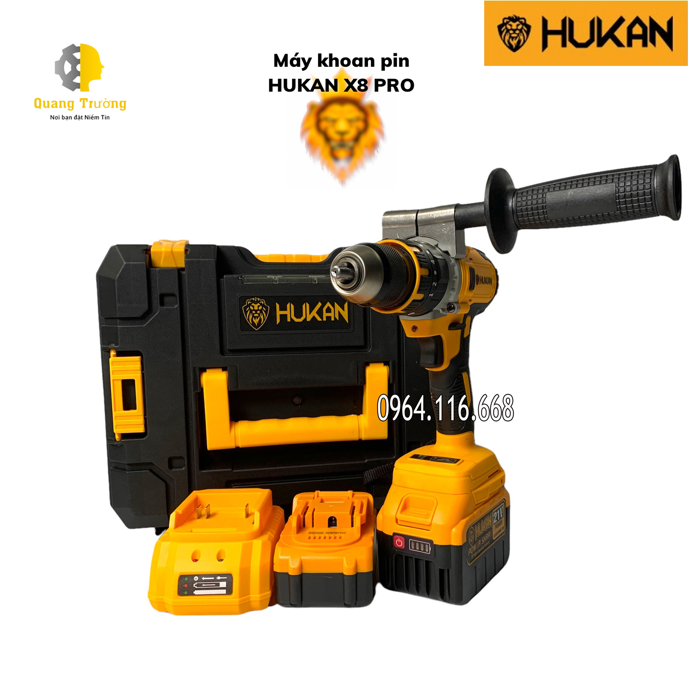 Máy khoan pin HUKAN X8 Pro mẫu mới nhất không chổi than đầu kẹp 13 ly tặng túi Hukan