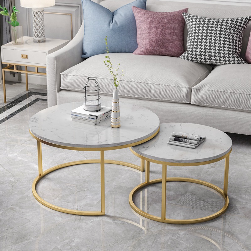 Bộ bàn sofa Funhouse phòng khách hoa đá cẩm thạch chân hình C cao cấp A15