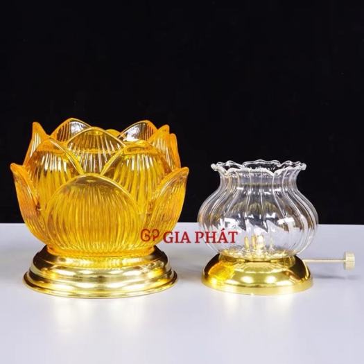 CỰC ĐẸP - ĐÈN DẦU LƯU LY HOA SEN VÀNG THỜ CÚNG NHIỀU KÍCH CỞ - ĐÈN HOA SEN LƯU LY VÀNG RẤT ĐẸP