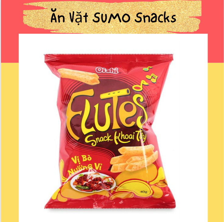 Bim Bim Snack Oishi Khoai Tây Flutes Vị Bò Nướng Vỉ 35/40g-Ăn Vặt Sumo Snack