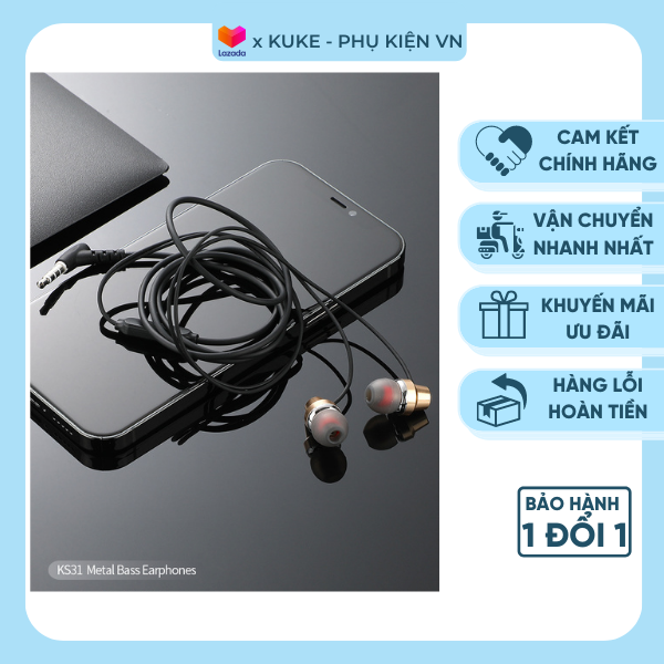 Tai nghe có dây kuke tai nghe kuke ks31 thiết kế dạng ear-phone tạo cảm giác thoải mái khi đeo - âm thanh chân thực