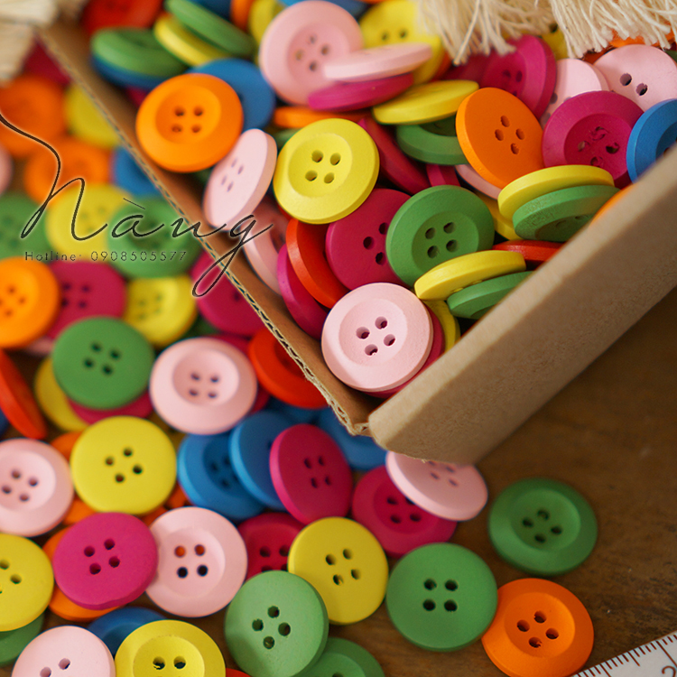 Set 50 nút gỗ tự nhiên nút gỗ màu - mẫu 3