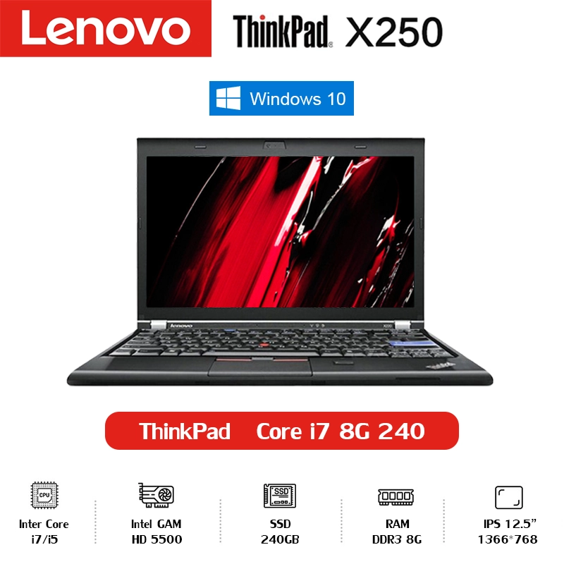 ภาพหน้าปกสินค้าLenovo Notebook Thinkpad X250 Intel Core i7-5300U RAM8G SSD256G 12.5inch Windows 10 Activated Microsoft Office Laptop แล็ปท็อป รับประกัน 1 ปี