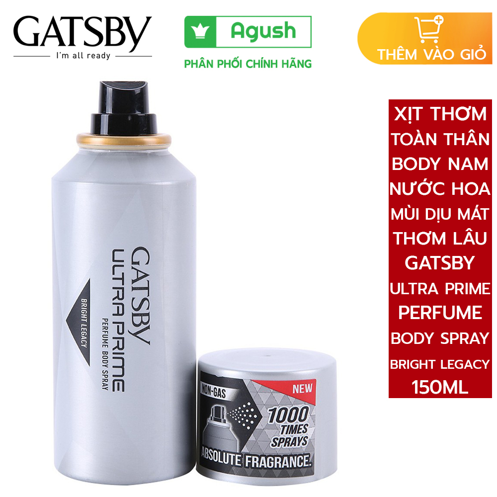 Xịt thơm toàn thân cơ thể người nam nữ unisex lưu hương lâu chính hãng Gatsby Ultra Prime Perfume Bo