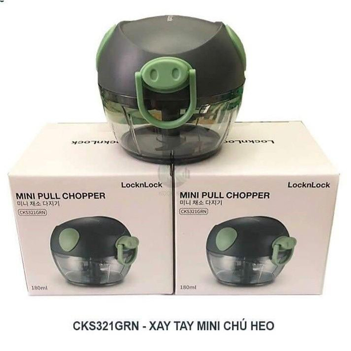 Máy xay tỏi, hàng, ớt, máy xay gia vị, máy say đa năng, máy xay mini, máy say gia vị cầm tay, dụng cụ băm/xay hành tỏi, rau củ mini hình con heo lock&lock cks321- lưỡi dao bằng thép không gỉ, dung tích 180ml, sử dụng dễ dàng hiệu quả