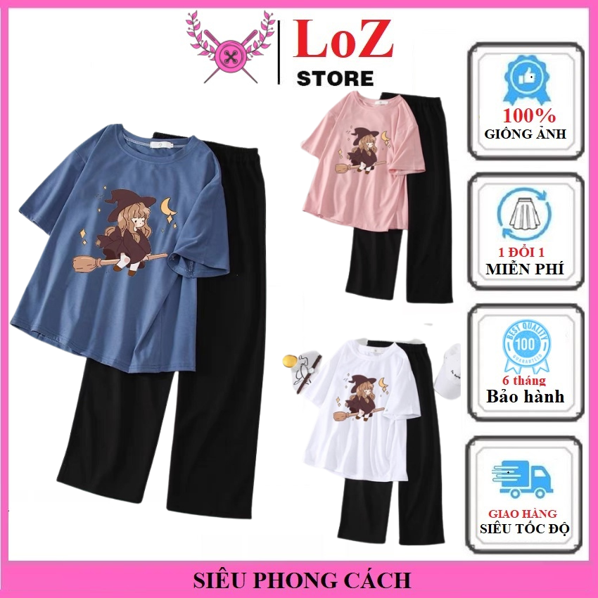 Sét bộ phong cách - Áo thun cotton và Quần dài ống rộng