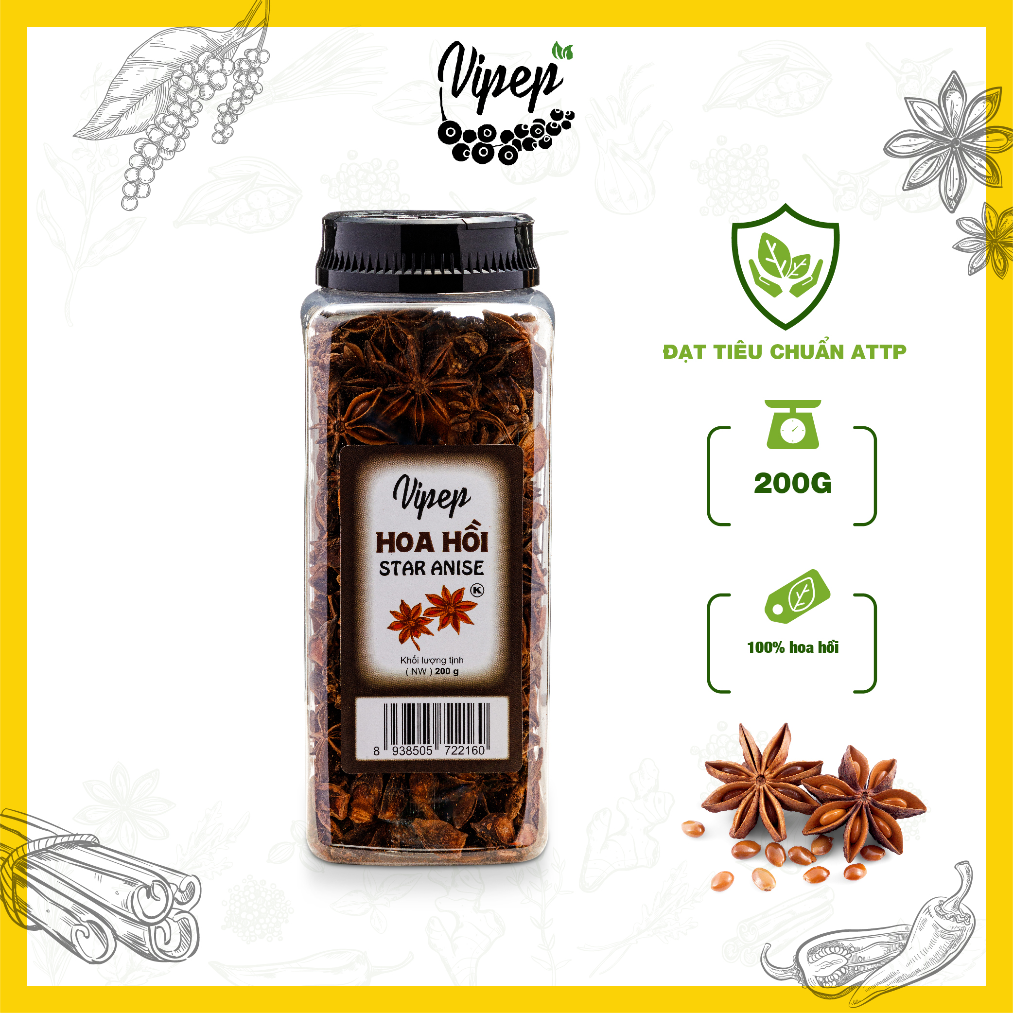 Hoa hồi khô nguyên cánh Vipep 200g, đại hồi chuẩn gia vị nấu phở, món ninh hầm tiềm, tốt cho sức khoẻ