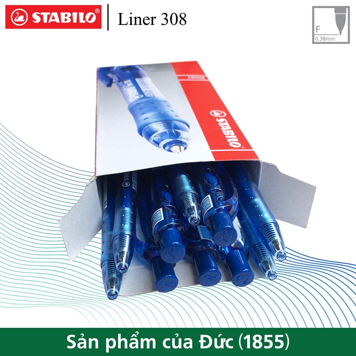 Hộp 10 cây bút bi bấm stabilo liner 308f 0.7mm