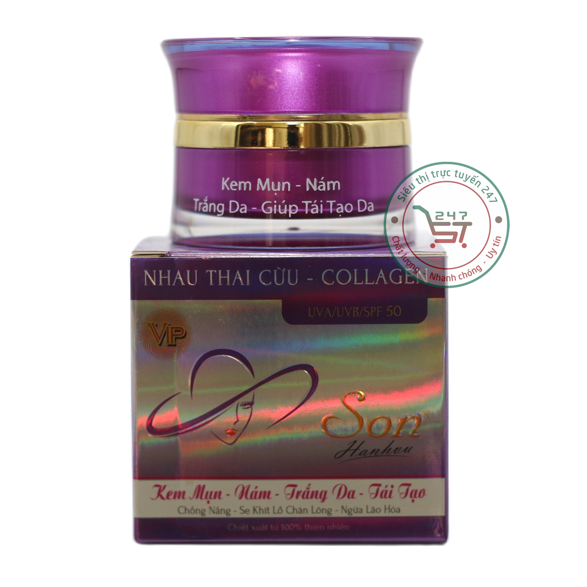 Kem Mụn Trắng da mờ Thâm Nám Tái tạo da Se khít lỗ chân lông nhau thai cừu Collagen SON 10g 20g (Tím) - 2