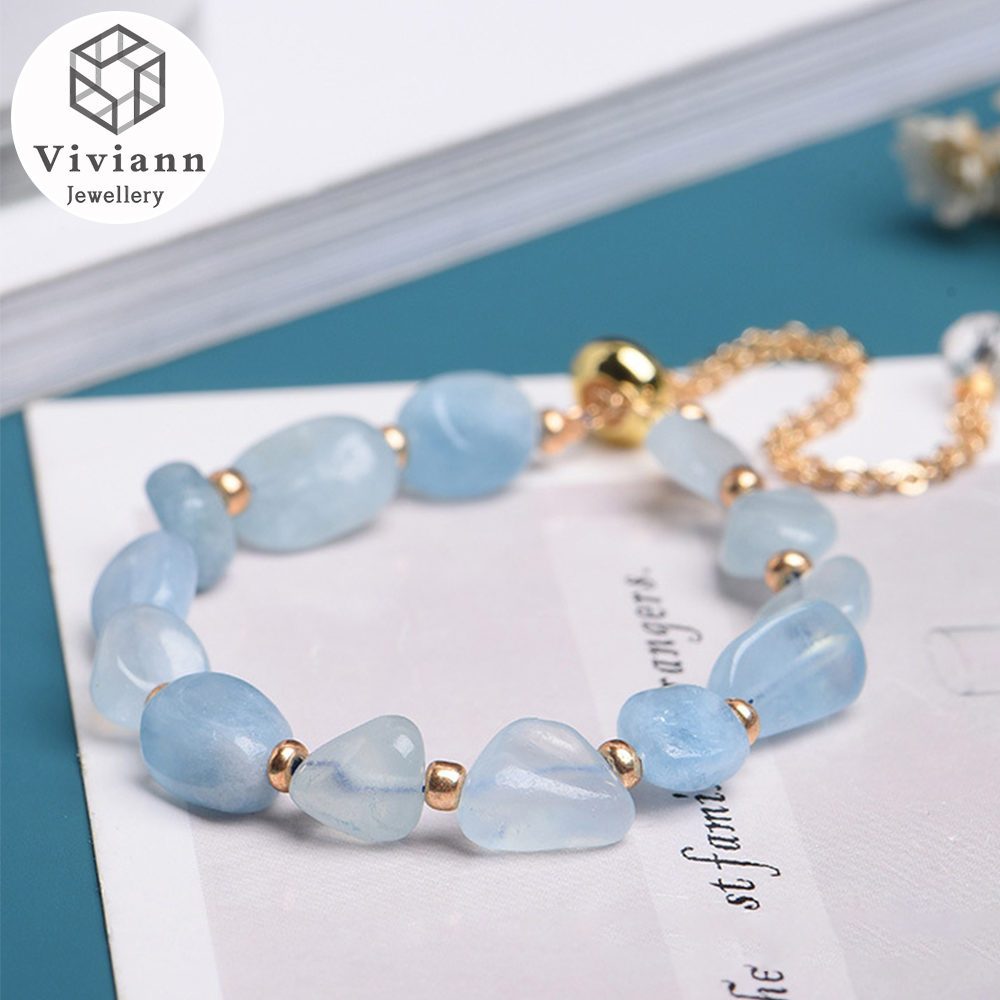 Viviann vòng tay aquamarine tự nhiên nguyên bản vòng tay pha lê vàng 14k có thể điều chỉnh vòng tay pha lê màu xanh dương yoga vòng tay trang sức nữ vòng tay chuỗi hạt đá màu xanh dương cho nữ cô gái