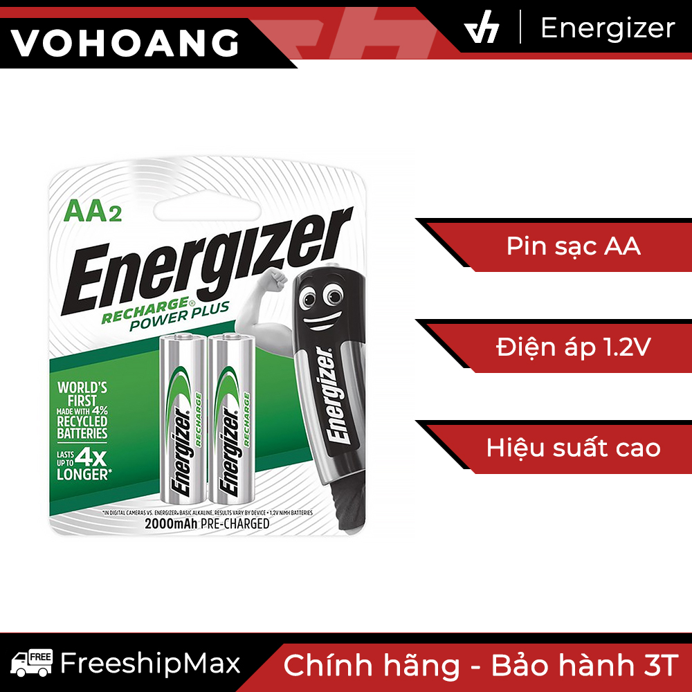 Bộ 2 pin sạc aa energizer 2000mah power plus