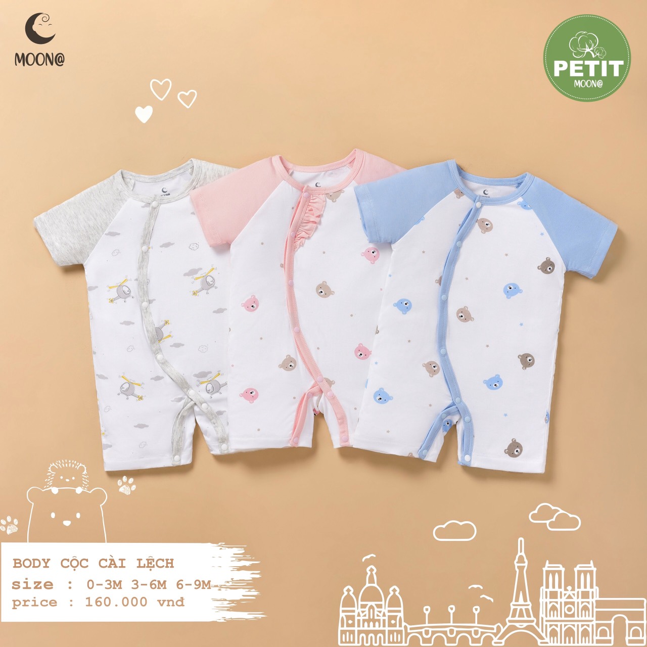 Moon] bộ body cộc pettit moon sz 0/3m đến 6/9m