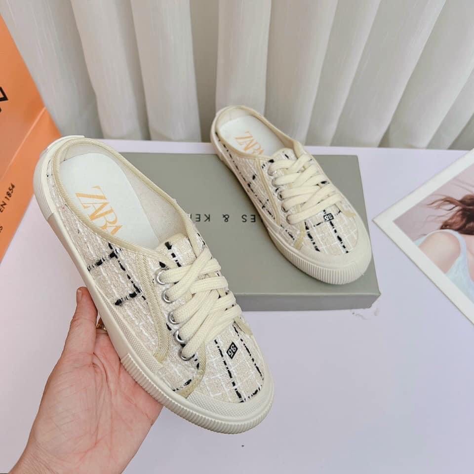 Hàng mới về- sục thể thao nữ ZARA dạ mềm cực đẹp, giày sục hở gót độn đế 4cm hàng full box