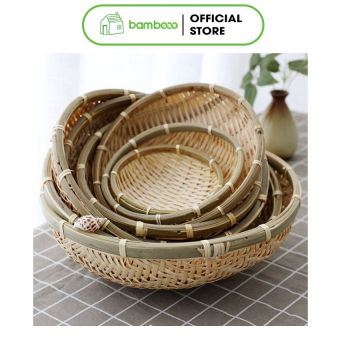 Rổ mây tre đan tròn đan thưa đựng đồ đa năng BAMBOOO ECO giỏ đựng đồ đường đan tỉ mỉ, chất liệu tự nhiên thân thiện với môi trường - BE93