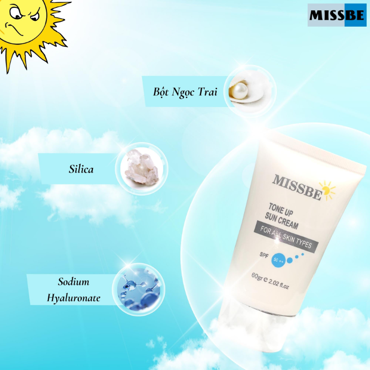 Kem Chống Nắng, Nâng Tone Da MissBe (60g) Nhật Bản Chính Hãng, Bảo Vệ Da Khỏi Tác Hại Mặt Trời, Dưỡng Da Trắng Sáng