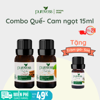 Tinh dầu xông phòng Purevess - tinh dầu Quế 15ml - tinh dầu Cam Ngọt 15ml - tặng tinh dầu Tràm 5ml