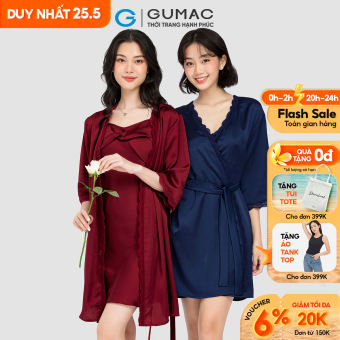 Áo khoác ngủ nữ GUMAC nhiều màu dáng dài buộc eo chất liệu lụa AC10059