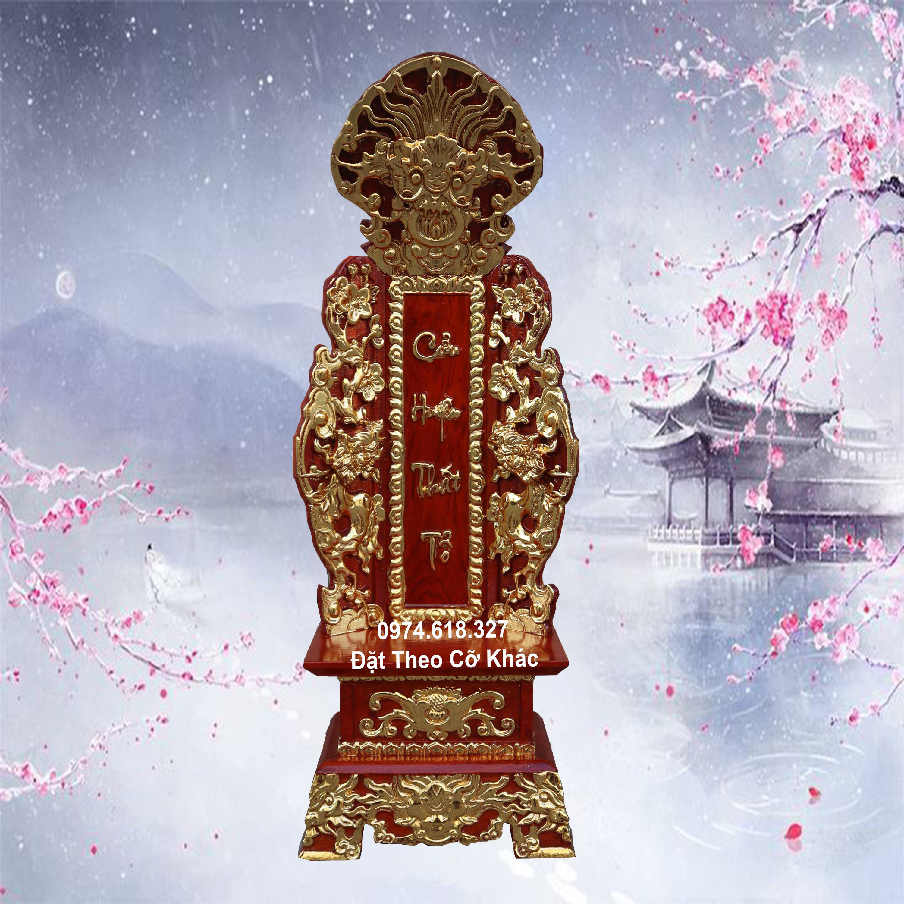 Linh vị thờ chữ cửu huyền thất tổ song long gỗ hương cao 51,61,67cm