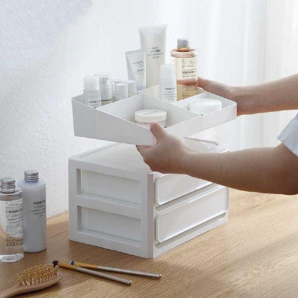 Homebase stacko khay nhiều ngăn đựng mỹ phẩm bằng nhựa mind w26.5xh6.9xd18.5cm màu trắng