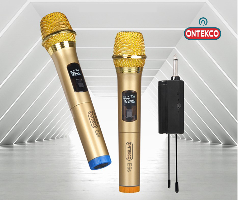 bộ 02 micro không dây cao cấp ontekco e6s,e6, mv02,mu23 xanh chuyên cho loa kéo & amply, karaoke gia đình, dã ngoại - bảo hành 12 tháng