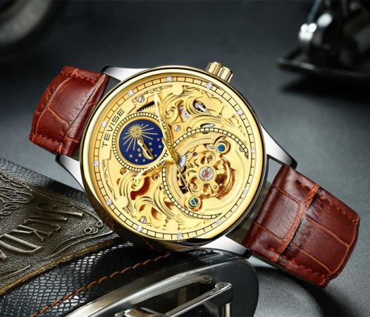 Đồng hồ nam TEVISE T820 automatic, Dây da cao cấp, Full hộp, chống nước, chống xước, Thẻ bảo hành 3 năm