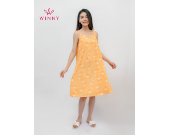 WINNY - Bộ đồ lanh hai dây mặc nhà họa tiết xinh 2MNLA22060V