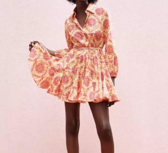 Đầm Zara sơ mi xòe hoa đỏ DH3SMXG62N8