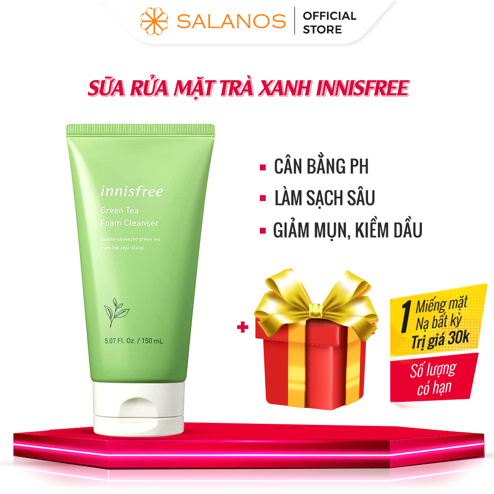 Sữa rửa mặt trà xanh innisfree cho da dầu mụn dịu nhẹ tạo bọt 150ml RMSLN51