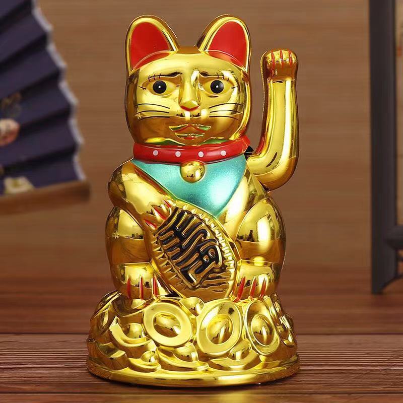 Gold Feng Shui Lucky Cats Lucky Cat Beckoning Waving Wealth Cat