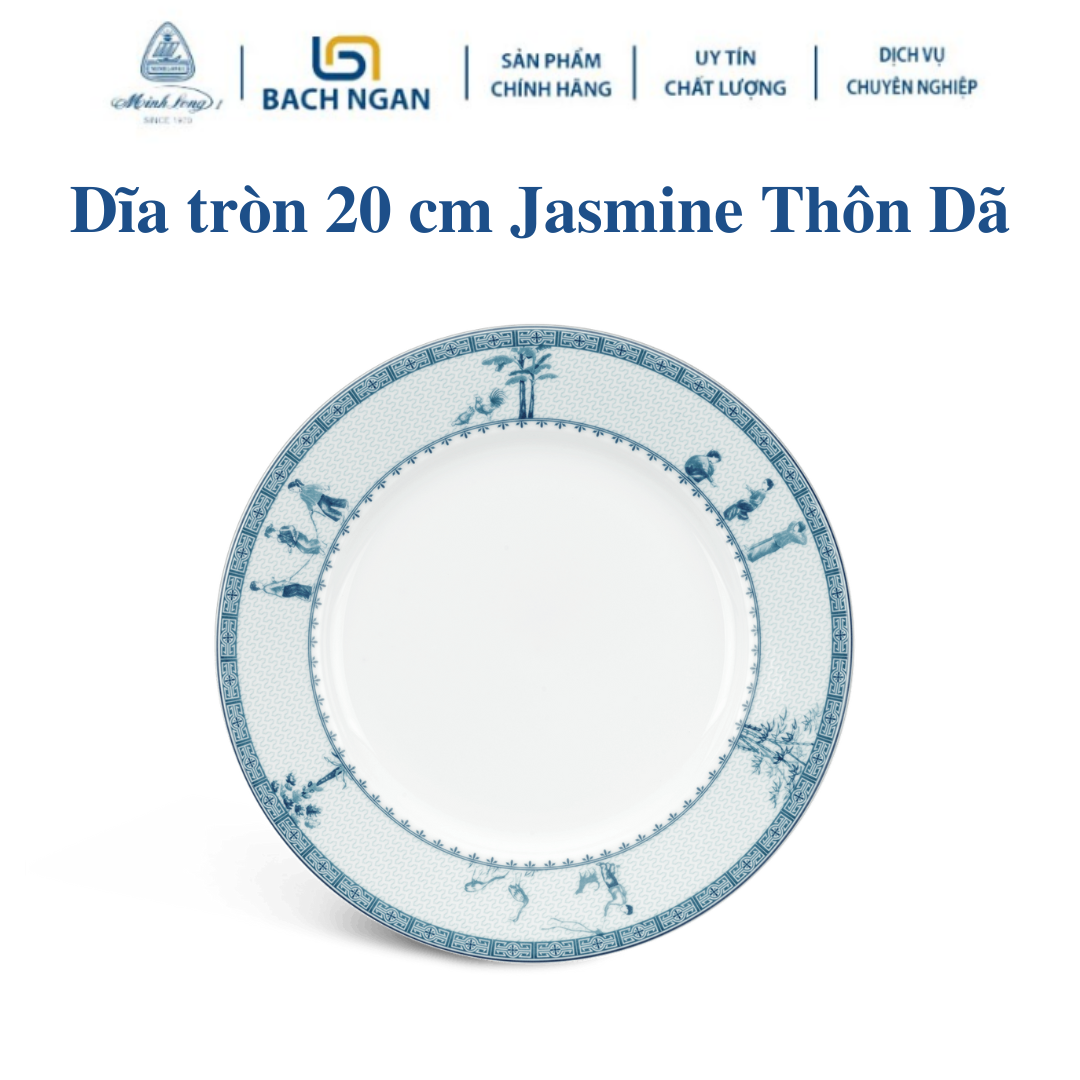 Dĩa tròn 20 cm Jasmine Thôn Dã hàng đẹp cao cấp dùng để ăn cơm trong gia đình, đãi khách, tặng quà tân gia